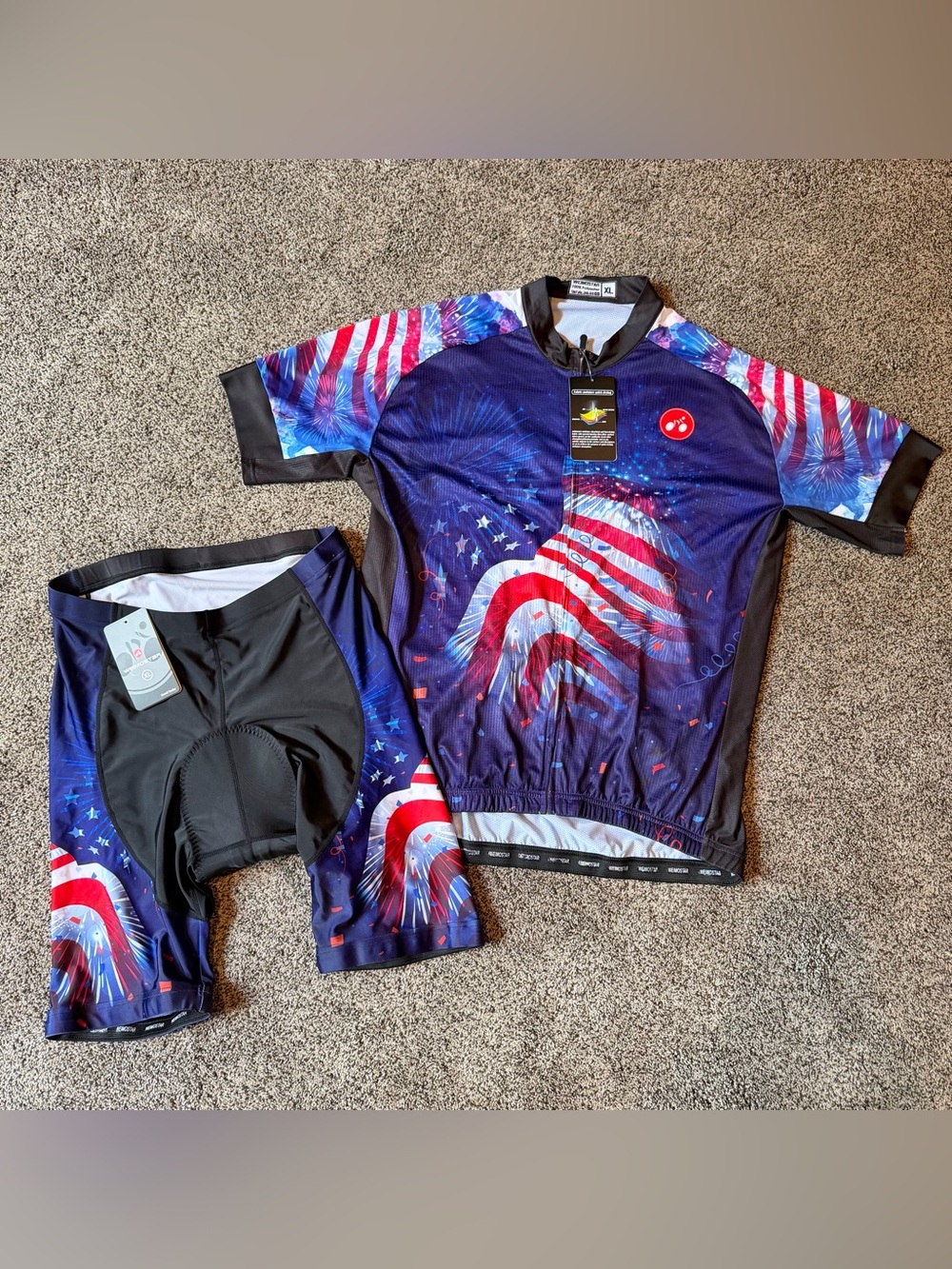 Weimostar Men’s USA Flag Cycling Jersey Shirt Short Set Extra Large XL NWT